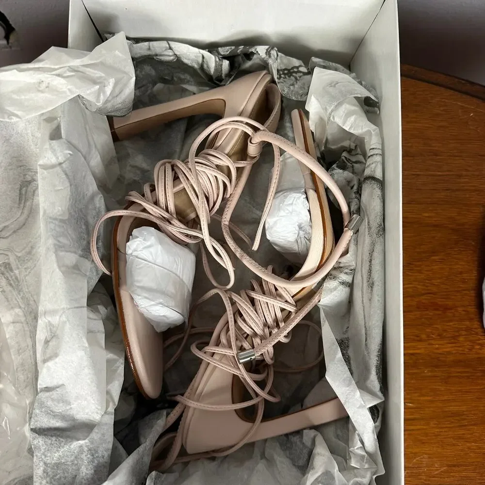 Schutz PInk Ankle Wrap Sandal SIZE 8 Jessie Gladiator Heel Leather $118 NEW - Picture 9 of 12